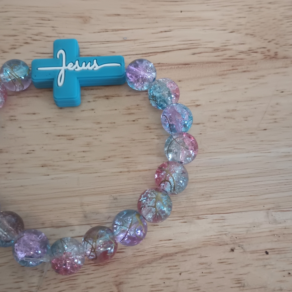 Multicolor Beaded Kids Bracelet with Cross Charm